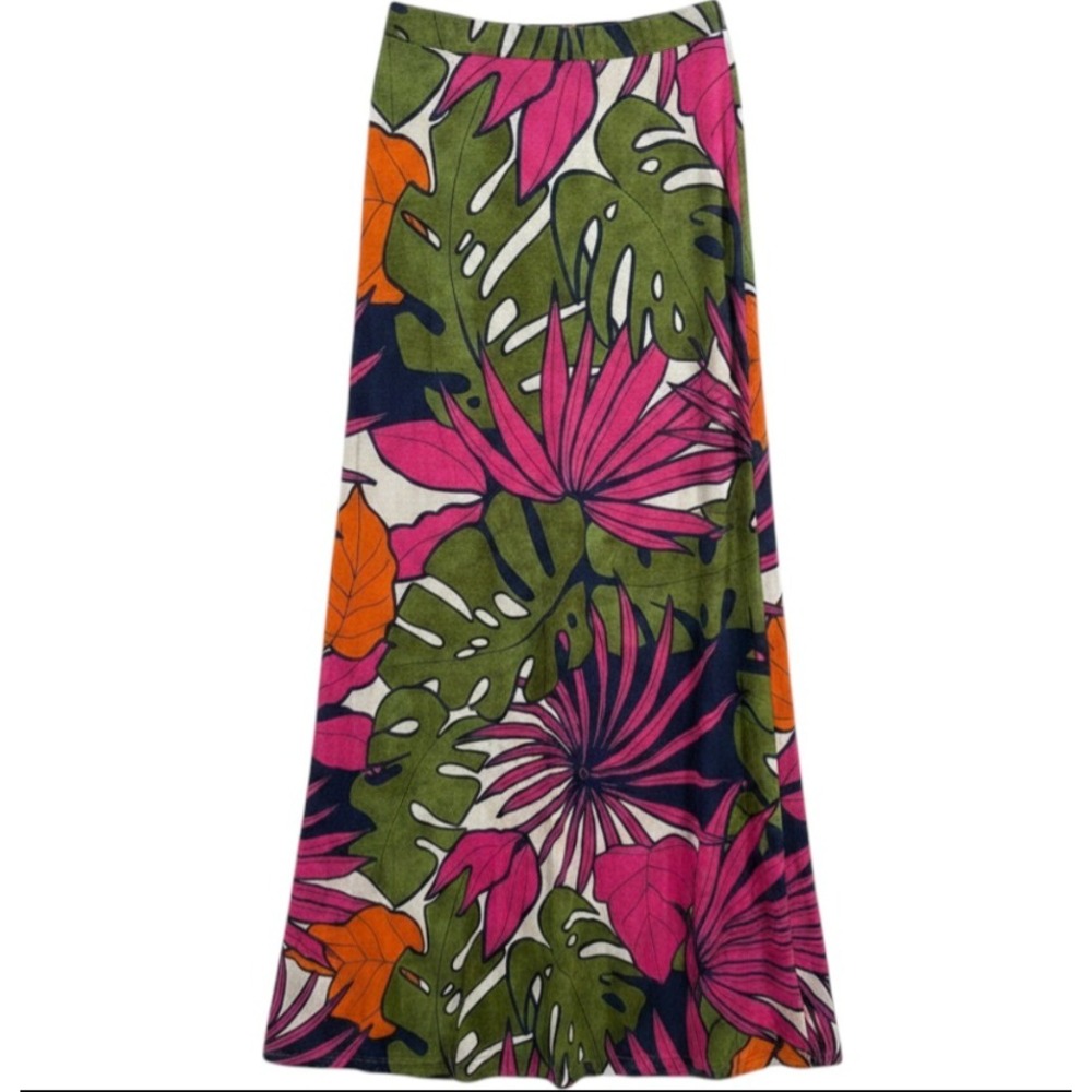 Tommy Bahama Womens Tropical Leaf Linen Blend Maxi Skirt Multicolor Small